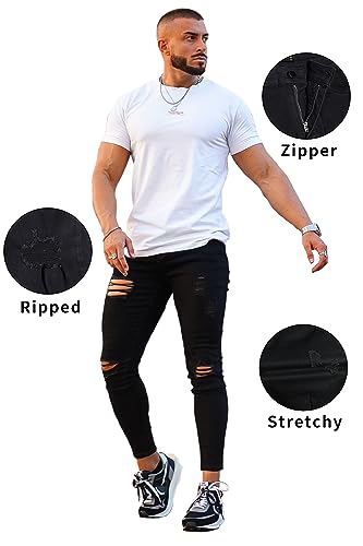 GINGTTO Mens Skinny Jeans Stretch Black Denim Jeans Men Slim Fit Ripped 34W28L4