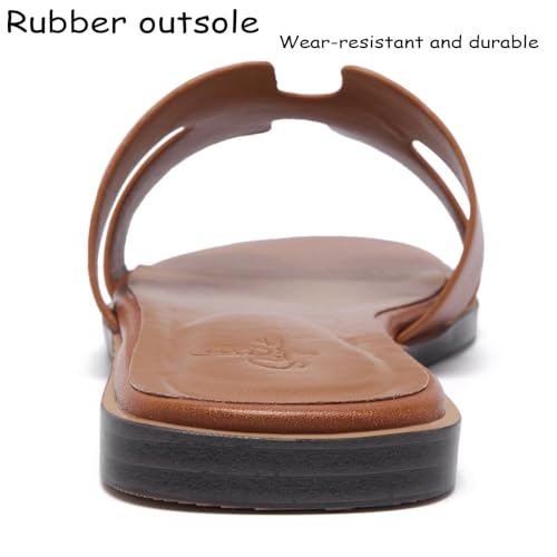 Women's Wide Width Leather Flat Sandals Slipper 2025 Summer Fashion Comfortable Memory Foam Slides for Women Footwear3