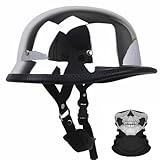 BtdlNyx Motorcycle Half Shell Helmet DOT Approved Mirror Silver Chrome Portable German Style Helmet Cap, Summer Riding Retro Half Helmet for Men Women Moped Scooter(X-Large(61-62CM))