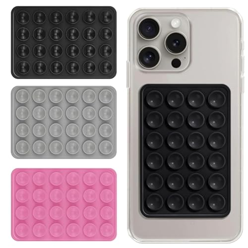 Image of Humble Suction Phone Sticker Silicone Grip, Sticky Phone Mount, Hands-Free Mobile Holder, Reusable Anti-Slip Stand for Mirror, Glass, Tile, Shower, All Smartphones for Selfies & Videos (Pack of 3)
