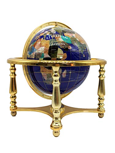 Unique Art Since 1996 14" Blue Lapis Gemstone Globe With Gold Stand #TOP1