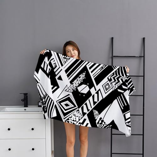 Oversized Sand Free Beach Towel - 70x35in Quick Dry Microfiber Beach Towels for Adults, Lightweight & Compact Travel Towel, Absorbent Towel for Vacation, Swimming, Gym (Black Abstract) L#257