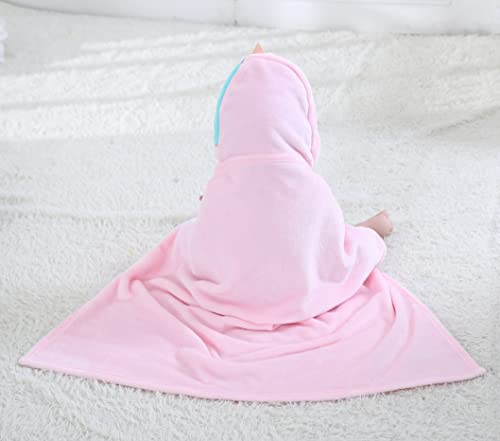 Image of TONWHAR 0-4 Years Toddlers' And Kids' Boys Girls Animal Face Hooded Blanket Baby's Bathrobe,Unisex Baby Plush After Bath Blanket(Pink Horse)