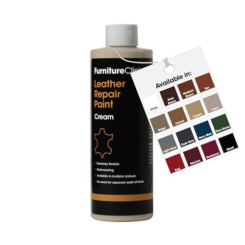 Furniture Clinic Leather Repair Paint & Dye | Self Seal Colourant for Quick and Easy Leather Repair | Suitable for Leather Sofas, Leather Car Seat, Shoes, Handbag, and More - Cream, 1L
