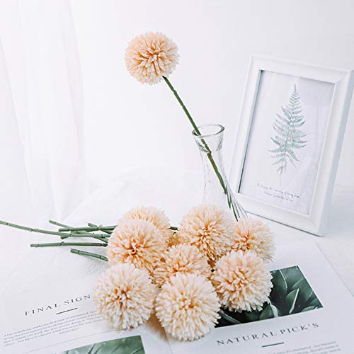 CQURE Artificial Flowers, Fake Flowers Silk Plastic Artificial Hydrangea 10 Heads Bridal Wedding Bouquet for Home Garden Party Wedding Decoration 10Pcs (Pink Champagne)