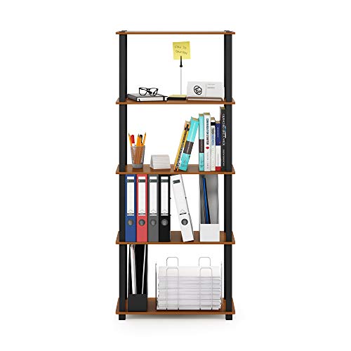 Image of Furinno Turn-N-Tube 5-Tier Multipurpose Shelf / Display Rack / Storage Shelf / Bookshelf, Square Tubes, Light Cherry /Black
