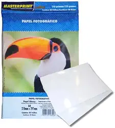 Papel Fotográfico Glossy 115g Masterprint A4 - Pacote c/ 50 Folhas
