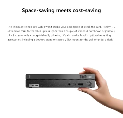 Image of Lenovo ThinkCentre neo Mini PC, 16GB RAM, 1TB SSD, Win11 Pro, Black | Intel Core i5-13420H, Dual 4K Monitor Support via HDMI, DisplayPort & USB-C, w / wired Keyboard & Mouse + 64GB USB Flash Drive