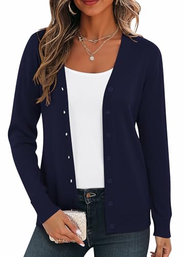 BEIGAI Damen Leichte Strickjacke Vintage Langarm Cardigan mit V-Ausschnitt
