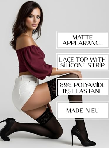 Mila Marutti Opaque Thigh High Stockings for Women | Lace Top Thigh High Tights | Pantyhose Nylons - Made in EU4