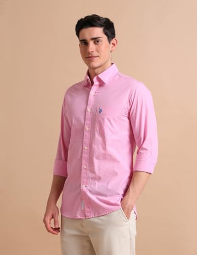 Image of U.S. Polo ASSN. Solid Regular Fit Shirts for Men - 100% Cotton, Full Sleeve Mens Casual Shirts