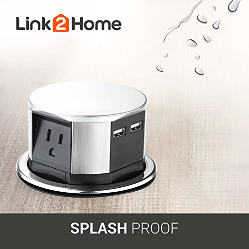 Link2Home Link 2 Home Space Saver Pop Up Outlet With Usb, 3 Power Outlets 15A, 2 Usb Ports 2.4A Fast Charge, Splash Resistant, Stainless-Steel Finish, For Kitchen Counter Island thumb #3