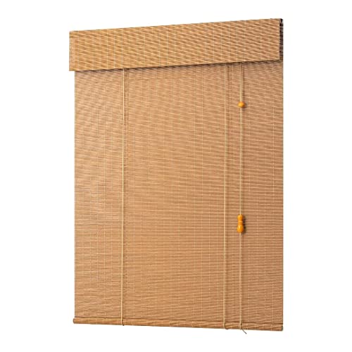 Dongluy Bamboo Roman Shades With Cord, Light Filtering Window Blinds，Custom Bamboo Shade ，Water Proofing，22" W X 64" H，Light Brown,Roman Window Shades #TOP6