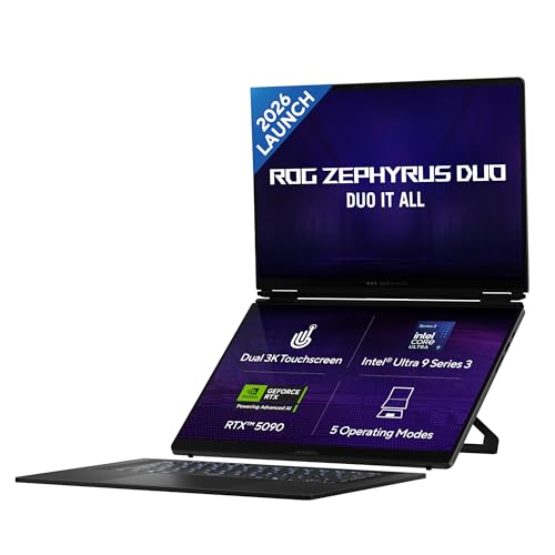 ASUS ROG Zephyrus Duo 16 (2026),Intel Core Ultra 9 386H (Series 3),RTX 5090-24GB,64GB RAM,2TB SSD,3K OLED,16"(40 cm),120Hz,Win 11,M365 Basic(1Y),Office 24,Grey,2.8 Kg,GX651AX-SR099WS,Gaming Laptop