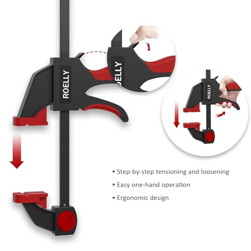 ROELLY 2-Teiliger Einhandzwinge, Zwingen-Klemmen & Spanner, Zargenspanner, Spannweite 200 mm, Dehnungsbereich 400 mm, 71 kg Zwingenkraft, Verwendung bei Holzhäusern