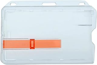 5 Pack - Heavy Duty Hard Plastic Horizontal Badge Holder with Red Extractor Slide Out Tab - Easy Access Clear I'd Card Protector Case for Single Standard Credit Card Size Cards by Specialist ID