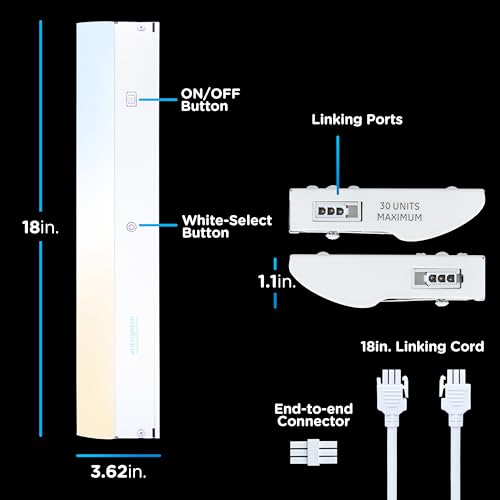 Image of Enbrighten 18 Inch Hardwired Under Cabinet Light with 5 Color Temperatures | Dimmable 1275 Lumens, Soft White to Daylight Lighting, Linkable Under Cabinet Lighting for, Kitchen ETL Listed