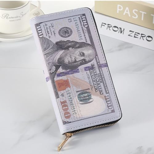 Funny Money Printed Leather Wallet, Cute Cash Coin Pocket Credit Card Holder with Zipper Coin Purse for Women Men3