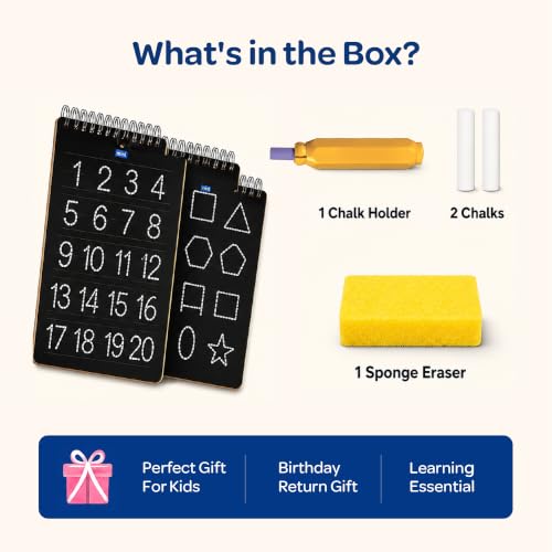 Image of Mini Leaves Wooden Reusable Pre Writing Practice Board for Kids 2-6 Years | 8-in-1 ABCD, Numbers, Shapes & Patterns Tracing Board | Montessori Writing Board with Chalk & Holder