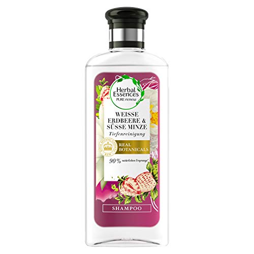 Herbal Essences PURE:renew Weiße Erdbeere & Süße Minze Tiefenreinigung Shampoo, 250 ml, Shampoo Damen, Haarpflege, Minze Shampoo, Erdbeere Shampoo, Shampoo Fettiges Haar