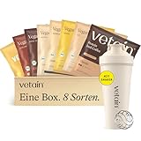 VETAIN BIO Vegan Protein Probierpaket + Shaker - 23g Eiweiß - 8 x 30g - Fermentiertes Protein aus 5 pflanzlichen Quellen - Ohne Allergene & Sucralose - laborgeprüft & produziert in Deutschland