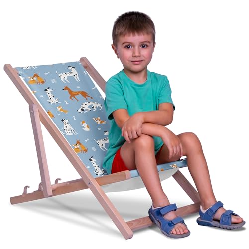 DreamRoots Kinder Liegestuhl Outdoor Klappbarer Gartenstuhl für Draußen Faltbarer Campingstuhl mit Waschbarem Bezug aus 100% Polyester bis zu 130 kg