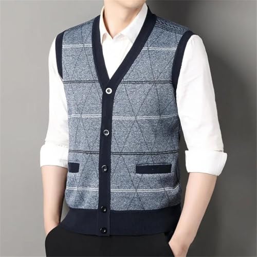 Mens Contrast Knitted Vest Sleeveless Classic V Neck Sweater Vest Button Front Knit Cardigan Waistcoat2
