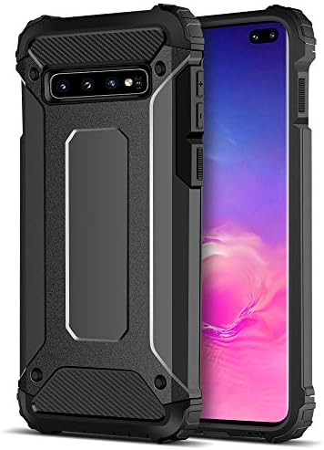Jiunai Samsung Galaxy S10 Plus Case, Slim Hybrid Anti Scratch Shockproof Anti Slip Dual Layer Dust Plug Hard PC Shell Rubber Protective Rugged Armor Case ONLY for Samsung Galaxy S10 Plus 2019 Black