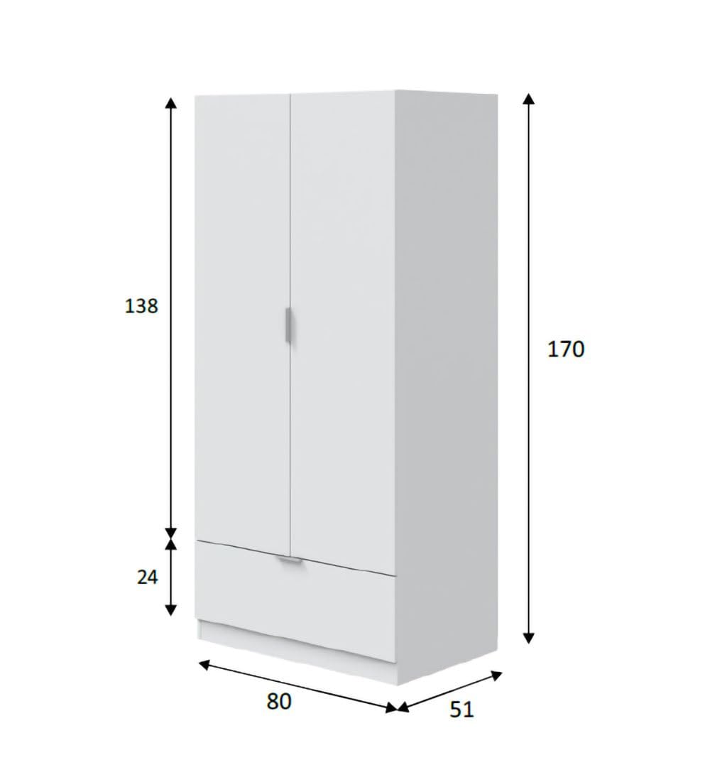 Dmora Guardaroba 2 Ante Westbrook 51x170h cm Bianco Appendiabiti un Ripiano, Armadio Camera da Letto un Cassetto