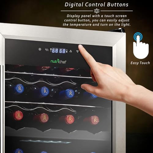 image for NutriChef 28 Bottle Wine Fridge - Dual Zone Wine Chiller, Adjustable T