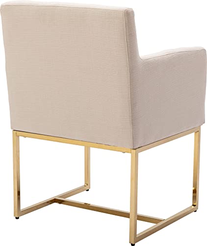 Rivova Mid Century Modern Dining Chairs Set Of 4, Linen Dining Room Chairs, Kitchen Side Chairs With Golden Legs, Accent Armchairs For Living Room, Bedroom, Cream #TOP4