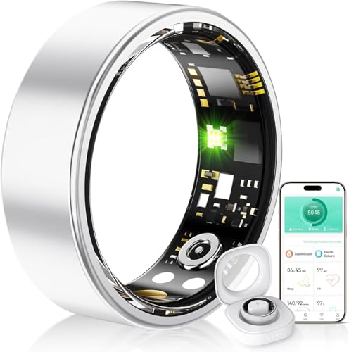 スマートリング 健康管理 【2025新型スマートウェアラブル】個別充電部 Android/Iphone対応 睡眠管理 スマートリング ヘルスケア 8つの運動モード 3つのデータ計測機能 カロリー 運動距離 歩数計 活動量計 スマートリング 男女兼用 4サイズ IP68防水 USB磁気充電 カメラコントロール コンパクト＆超軽量 ギフト (シルバー,10# 内周(62.49mm))