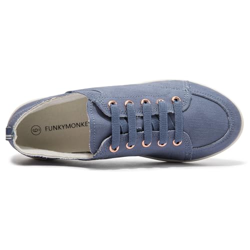 Image of FUNKYMONKEY Slip-On Canvas Sneakers for Women, Comfortable Lightweight Lace-Up Flat Casual Tennis Shoes Breathable Walking Shoes for Everyday Wear