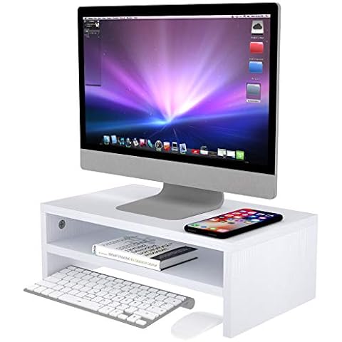 Wood Monitor Stand Riser, Astoryou 2 Tiers White Monitor Stand for Desk, Versatile Computer Stand Monitor Riser for PC Laptop Notebok Printer TV, 16.5 Inch Cover