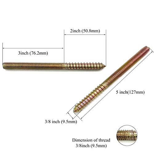 Image of 8 Pack 3 /8-16 x 5 Inch Hanger Bolts 3 /8-16 inch Double Headed Bolts 3 /8 Wood Dowel Screw Self-Tapping Screw Hanger Bolts for Furniture Double Threaded Rods Bolt 127mm Length