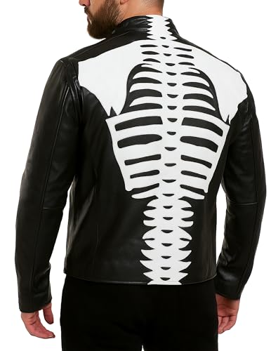 Mens Skeleton Black Leather Jacket - Vintage Racer Halloween Cosplay Biker Motorcycle Jacket3