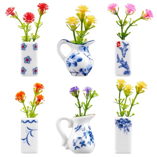6 imanes mini jarrón de porcelana azul y blanco
