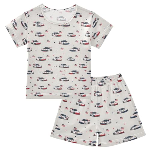 Pajama Sets Falg Racing Car Short Sleeve Summer Sleepwear 2 Piece Pjs