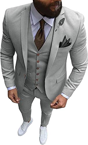 Aesido Terno masculino formal de 3 peças com ajuste regular, conjunto de smoking de formatura sólido