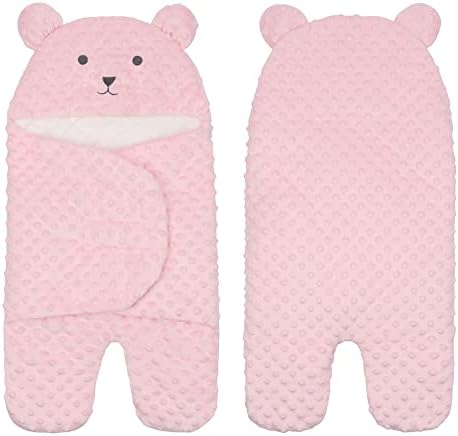 TURMIN Baby Hooded Swaddle with Legs, 2.0 TOG Wearable Blanket Super Soft Newborn Sleeping Bag Unisex Baby Swaddle Wrap Cute Bear Infant Clothes, Pink