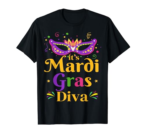 Its Mardi Gras Diva Mardi Gras Party Mask Kostüm Damen Kinder T-Shirt