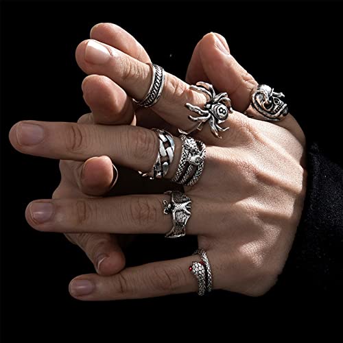 Ifkm Silver Goth Punk Vintage Rings Set For Men Women thumb #1