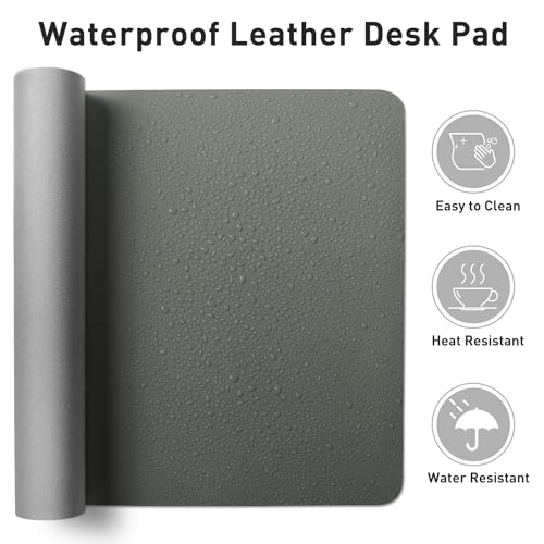 Image of Aothia Leather Desk Pad Protector, Large Mouse Pad, Office Mat, Non-Slip PU Leather Blotter, Laptop Pad, Waterproof Writing Pad for Office and Home (Jungle Green, 23.6 inch x 13.7 inch)