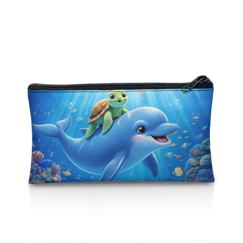 Image of Turtle Pencil Cae Pouch Toddlers Blue Dolphin School Pen Holder with Sturdy Zipper Kids Pencil Box for Stationery Sorage Kindergarten Opening Gifts
