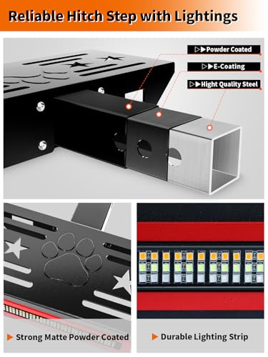 Vku VHAHS03 Hitch Step With Light 108 Led Brake Lighting(6 Models) Fit 2 Inch Receiver Steel Construction Powder Matte Coated Towing Hitch Step thumb #1