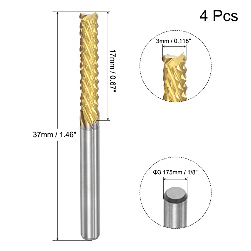 Image of uxcell End Mill CNC Router Bits, 1 /8 inch 3.175mm Shank 3mm x 17mm Titanium Coated Tungsten Carbide Left Hand Engraving Milling Cutter for PCB Plastic Fiber Wood 4pcs