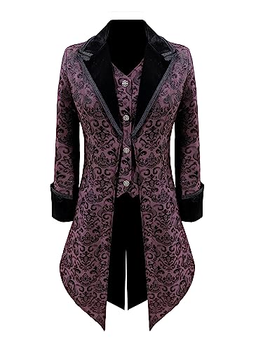 DRTES Women's Steampunk Jacket Victorian Gothic Medieval Vintage Tailcoat (Wine, X-Large)