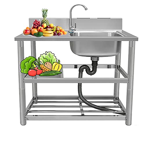 Stainless Steel Sink， Lefton Kitchen Sink Slop Sink, Drop in Kitchen Sink, Portable Sink for Washing(100x50x80cm)