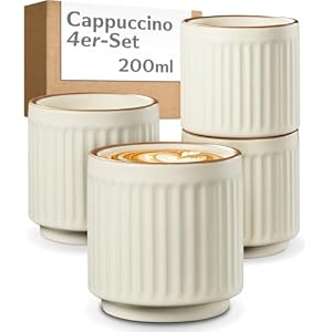 Cosumy 4er Cappuccino Tassen Set Beige – 200ml Kaffee Tasse aus Keramik