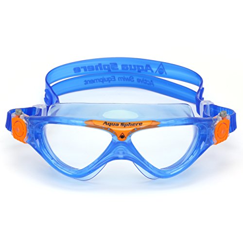 ÓCULOS DE NATAÇÃO AQUA SPHERE MODELO VISTA JR AZUL/LARANJA - LENTE TRANSPARENTE